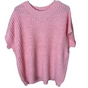 ZENANA Outfitter Pink Chunky Knit Short Sleeve Crew Neck Sweater Top Womens L/XL